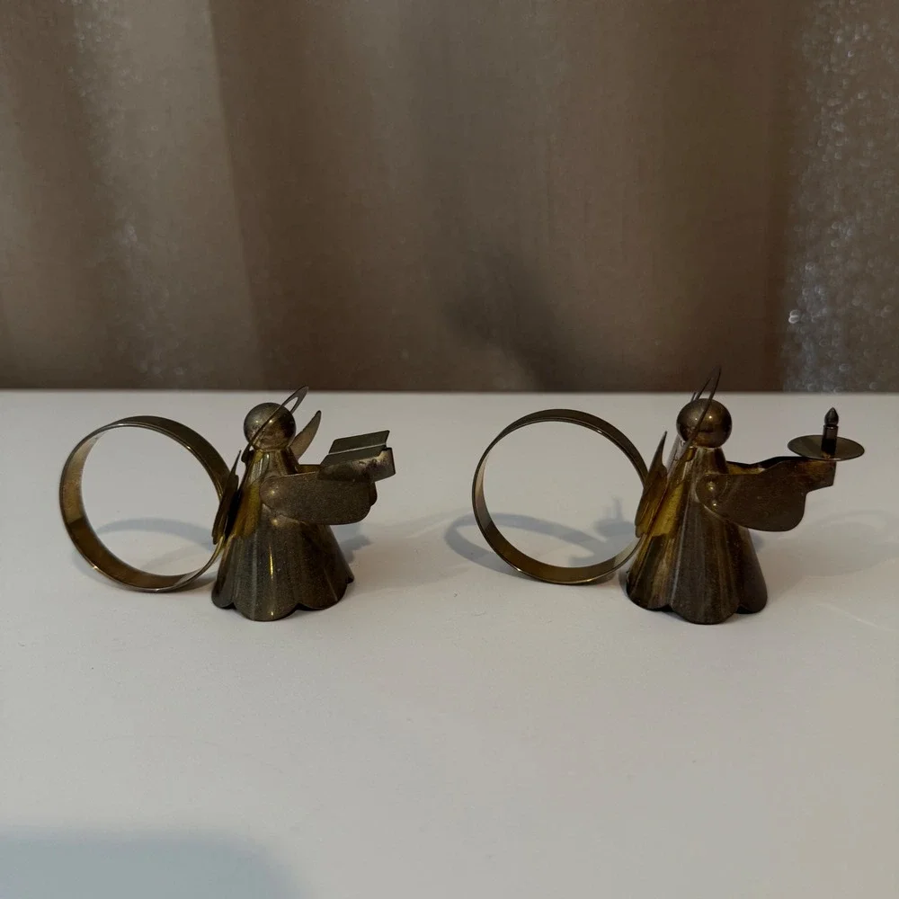 Vintage Brass‎ Angel Napkin Rings Set of 2 Christmas Holiday Table Decor Gold